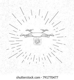 Hand Drawn Symbol of Drone with Digital Camera - 
Aerial Photography Drone Doodle Vector Hatch Icon