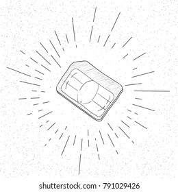 Hand Drawn Symbol of Mobile Cellular Phone SIM Card - Doodle Vector Hatch Icon
