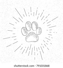 Hand Drawn Symbol of Pet Paw  - Doodle Zoo Vector Hatch Icon
