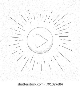 Hand Drawn Symbol of Play Button - Doodle Vector Hatch Icon
