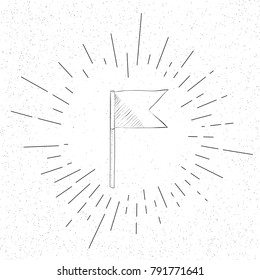 Hand Drawn Symbol of Small Flag on White Background - Doodle Vector Hatch Icon
