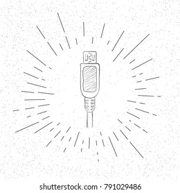 Hand Drawn Symbol of USB Plug - Doodle Vector Hatch Icon

