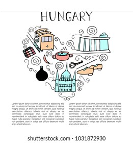 Hand drawn symbols of Hungary. Vector heart illustration.