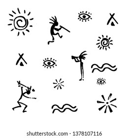 Hand drawn symbols and signs. Cave drawings