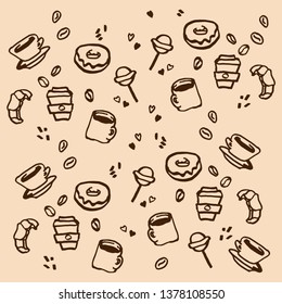 Hand drawn symbols and signs for design. Pastries and sweets.
