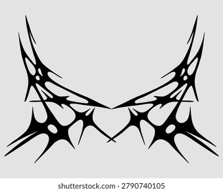 A hand drawn symmetrical tribal element t shirt design featuring sharp abstract shapes.
