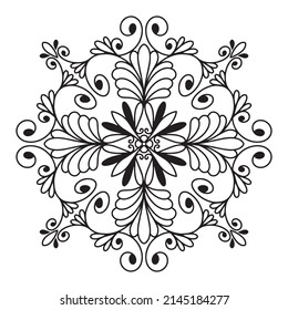 Hand drawn symmetry pattern in black and white color, Square design, textiles, posters, mandala pattern for coloring book