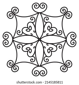 Patrón de simetría dibujado a mano en color blanco y negro, Diseño cuadrado, textiles, carteles, patrón de mandala para libro de coloración