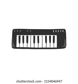 Hand drawn synthesizer. Doodle sketch style. Drawing line simple synthesizer icon. Isolated vector illustration.