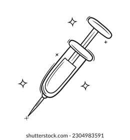 Hand Drawn Syringe.  Doodle Vector Sketch Illustration