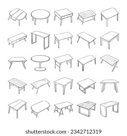 handgezeichnete Tischgrafik einzeln auf weißem Hintergrund.