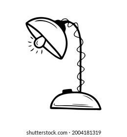 Hand drawn table lamp, school, office items isolated on a white background. Doodle, simple outline illustration. It can be used for decoration of textile, paper.