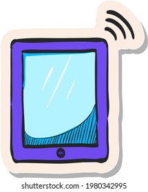 Icono de Tablet dibujado a mano en ilustración vectorial de estilo pegatina