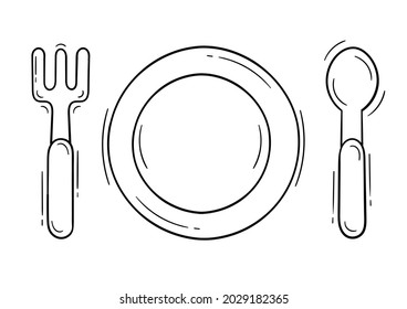 hand drawn tableware illustration on white background