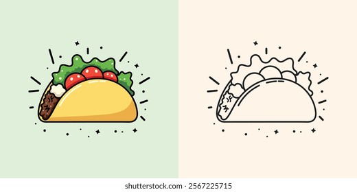 Hand Drawn Taco Icon Vector Illustration of Mexican Food