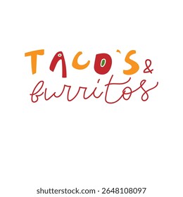 Ilustração em taco desenhada à mão criada no Adobe Illustrator. Projeto vetorial detalhado com um tradicional taco mexicano com alface, queijo, carne e casca de tortilha. Perfeito para marca de restaurante, 