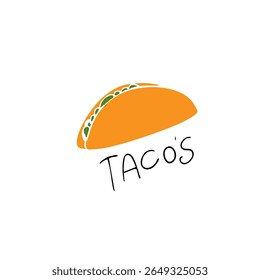 Ilustração de taco desenhada à mão. Projeto vetorial detalhado com um tradicional taco mexicano com alface, queijo, carne e casca de tortilha. Perfeito para marca de restaurante, 