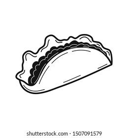 Hand drawn Taco isolated on a white. Great for menu, poster or label. Vector illustration.