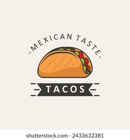 Hand Drawn Taco Logo with Modern Concept. Mexican Cuisine Icon.