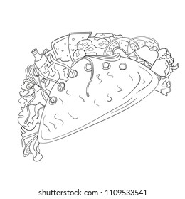 Hand drawn tacos icon. Vector badge fast food sketch style for brochures, banner, restaurant menu and cafe