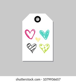 Hand Drawn Tag With Cute Doodle Hearts Love Card Concept