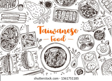 Hand drawn Taiwanese food, Vector Illustration