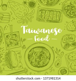 Hand drawn Taiwanese food, Vector Illustration