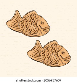 Hand drawn taiyaki, bungeoppang, Japanese and Korean dessert