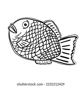 Hand drawn Taiyaki Japanese Fish shaped cake with sweet filling of red bean cream paste Hand drawn doodle Food Illustration