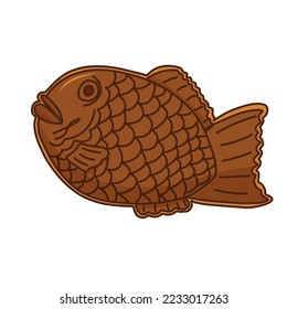 Hand drawn Taiyaki Japanese Fish shaped cake with sweet filling of red bean cream paste Hand drawn doodle Food Illustration