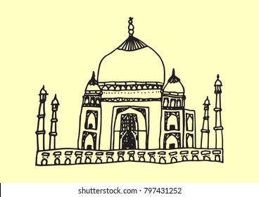 Hand drawn Taj Mahal. Vector..