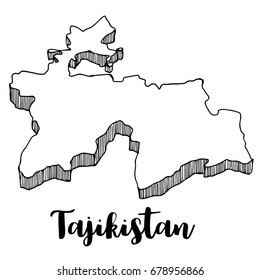 Hand drawn of Tajikistan map, vector illustration