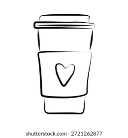 Handgezeichnete Kaffeetasse mit Herzklopfen, gemütliche Getränke Illustration perfekt für Cafe Branding, Planer, Aufkleber und Malvorlagen.Vektorgrafik