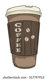 Hand drawn, Take away Coffee cup, vector illustration isolated on white