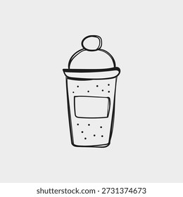 Taza para llevar dibujada a mano con tapa. Ilustración de línea negra de estilo doodle de boceto. Icono de Vector mínimo para cafeterías, cafés, menús y diseño de marca.