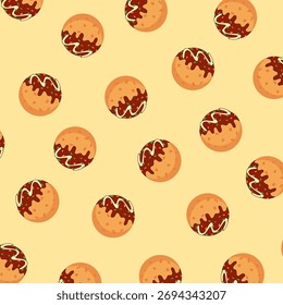 Handgezeichnetes Takoyaki-Muster. Netter Takoyaki nahtloser Hintergrund. Perfekt für Restaurantwände, Café-Menüs und Verpackungen