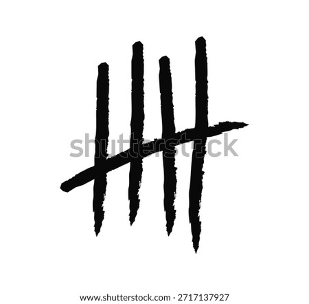 Hand drawn tally marks icon, simple counting and score tracking symbol for statistics, voting, record keeping and manual notation flat vector illustration.