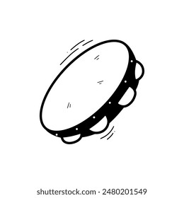 Hand Drawn Tambourine. Doodle Vector. Isolated on White Background - EPS 10 Vector