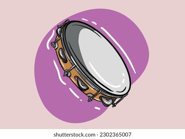 Hand drawn Tambourine icon. Cartoon illustration of tambourine icon. 