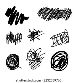 hand drawn of tangle scrawl sketch. Abstract scribble, chaos doodle pattern Isolated on white background. Vector illustration.