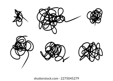 hand drawn of tangle scrawl sketch. Abstract scribble, chaos doodle pattern Isolated on white background. Vector illustration.