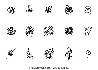 hand drawn of tangle scrawl sketch. Abstract scribble, chaos doodle pattern Isolated on white background. Vector illustration.