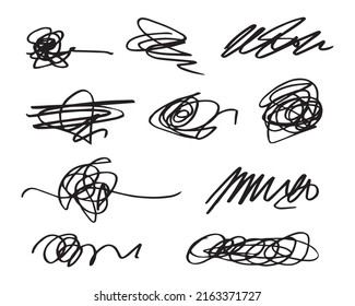 dibujado a mano de boceto de garrapatas enmarañadas.Dibujo abstracto, patrón de doodle caos Aislado sobre fondo blanco. Ilustración vectorial.