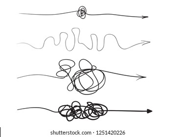 Handgezogene abstrakte Pfeile. Line Art. Set von verschiedenen Zeigern. Schwarz-Weiß-Illustration. Doodles für Kunstwerke