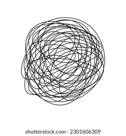 Hand drawn tangled lines. Chaotic scribble. Vector, isolated on white background. Black one line.