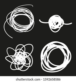 Hand drawn tangled shapes on isolated background. Black and white illustration