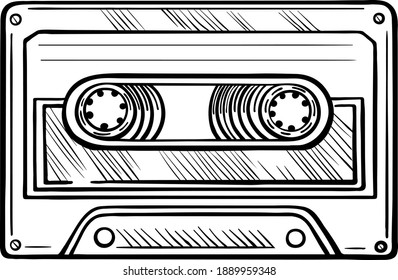 Hand drawn tape cassette tape vector doodle illustration