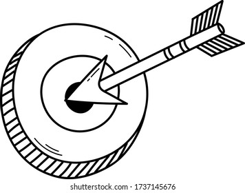 Icono de flecha de destino dibujado a mano. Firma o símbolo Aislado sobre fondo blanco. Dibujo en blanco y negro. Ilustración vectorial.