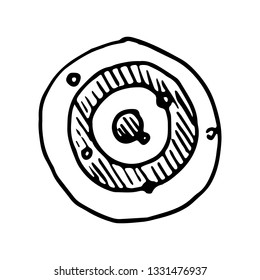 Hand Drawn target doodle. Sketch style icon. Military decoration element. Isolated on white background. Flat design. Vector illustration.