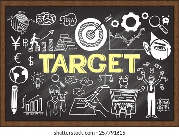 Hand drawn TARGET on chalkboard. Business plan.